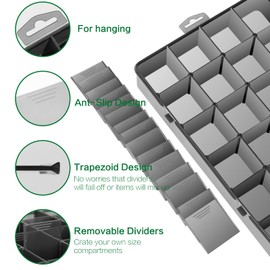 Gbivbe Large 24 Grids Plastic Organizer Box Adjustable Dividers,Clear Storage Box for Jewelry, Art DIY Crafts, Washi Tapes, Beads and Small Parts(Black,3Pack)