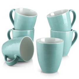 DOWAN Coffee Mugs, 17 oz Coffee Cups for Mothers Day Gifts, Ceramic Coffee Mugs Set of 6 for Women Men, Turquoise