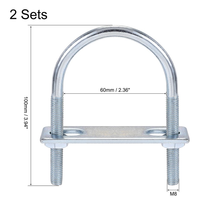 sourcing map Round U-Bolts 2 Sets 2.36"(60mm) Inner Width 100mm
