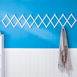 SKOLOO Accordion Wall Hanger, Modern Expandable Coat Rack Wall Mounted, Solid Wooden Wall Hat Rack, 28 Peg, White