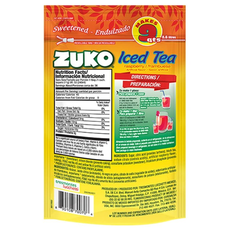 Zuko Raspberry Tea Powdered Drink Mix Family Pack, No Added