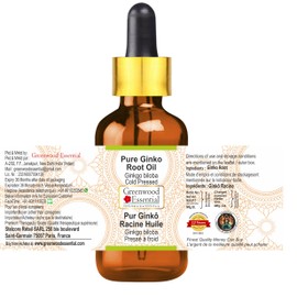 Greenwood Essential Pure Ginko Root Oil (Ginkgo biloba) with Glass Dropper Cold Pressed 10ml (0.33 oz)