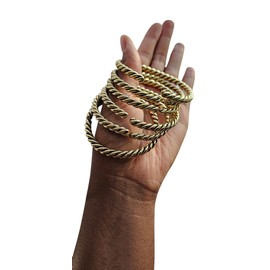 Beaditwearitloveit African Copper & Brass Cuff Bracelets, Twisted Brass Bangles For Women, Copper Stacking Bracelets, Boho Tribal Cultural Jewelry (Round Twisted, Gold Brass)
