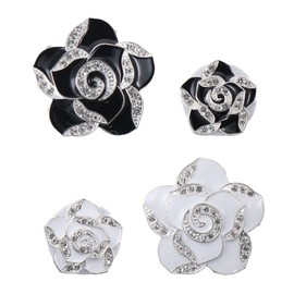 4Pcs / 2 Sets Flower Freshener Decorative Accessories, Camellia Car Air Freshener, Black and White Rhinestone Air Fresheners Vents Clips, Car Interior Accessories for Girls Women