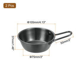 uxcell 2 Pcs Korean Traditional Wine Bowls, 4.13 Inch 304 Stainless Steel Raw Rice Wine Cup Sauce Bowls with Handle for Hiking Camping Soup Dish, Black