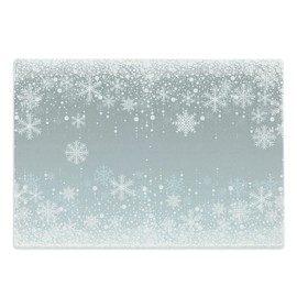 Lunarable Snowflake Cutting Board, Falling Snowflakes Winter Snow Frame New Year Christmas Pattern, Decorative Tempered Glass Cutting and Serving Board, Large Size, Pale Blue Grey and White