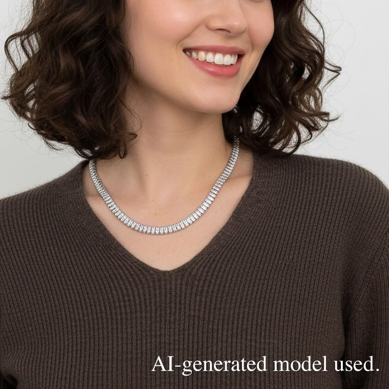 PanLuca Rectangle Zirconia Tennis Necklace for Women Men, 14k White
