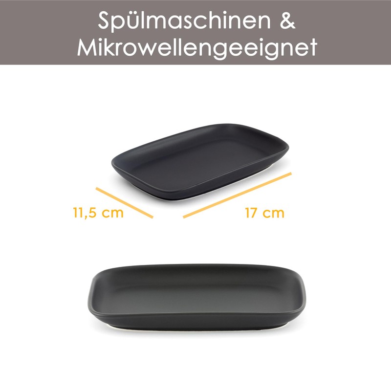 Hanseküche Mezzeteller Stoneware Set of 4 Appetizer Plates Rectangular Black