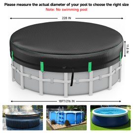 LXKCKJ 18 Ft Round Pool Cover, Solar Pool Covers for Above Ground Pools, Winter Pool Cover Protector with Drawstring Design Increase Stability, PE Tarp Ideal for Waterproof and Dustproof (Black)