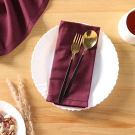 LANEPORTIA Hemstitch Cloth Napkins - 100% Cotton, Set of 12 Dinner Napkins 18x18 inches with Hemmed Edges - Soft, Reusable and Washable Napkin, Ideal for Events, Parties & Everyday Use - Maroon