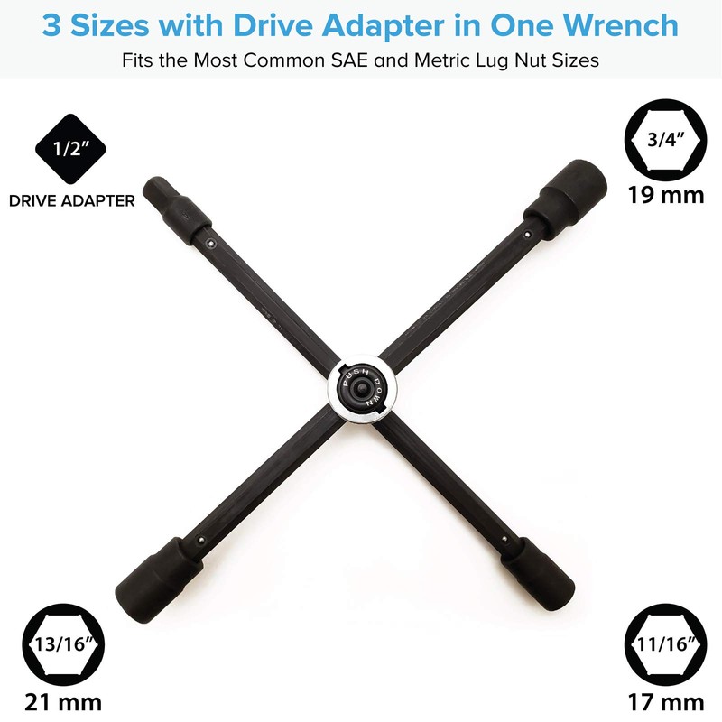 RockTrix 14" 4-Way Adjustable Sliding Cross Lug Wrench for Tire