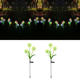 2 Pack Solar Dandelion Lights Outdoor, 72 LED Waterproof Garden Lights with Auto On/Off, Stainless Steel Stem for Pathway Yard Flower Bed - RGB