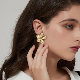 Chunky Gold Earrings for Women Trendy 14K Gold Statement Earrings Hypoallergenic Gold Nugget Earrings Jewelry Gifts, Leather, No Gemstone