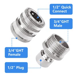 Garden Hose Quick Connect of 3/4 Inch GHT, Stainless Steel Quick Connect Garden Hose Fittings, Large Diameter Quick Release Hose Connector,2 Pack