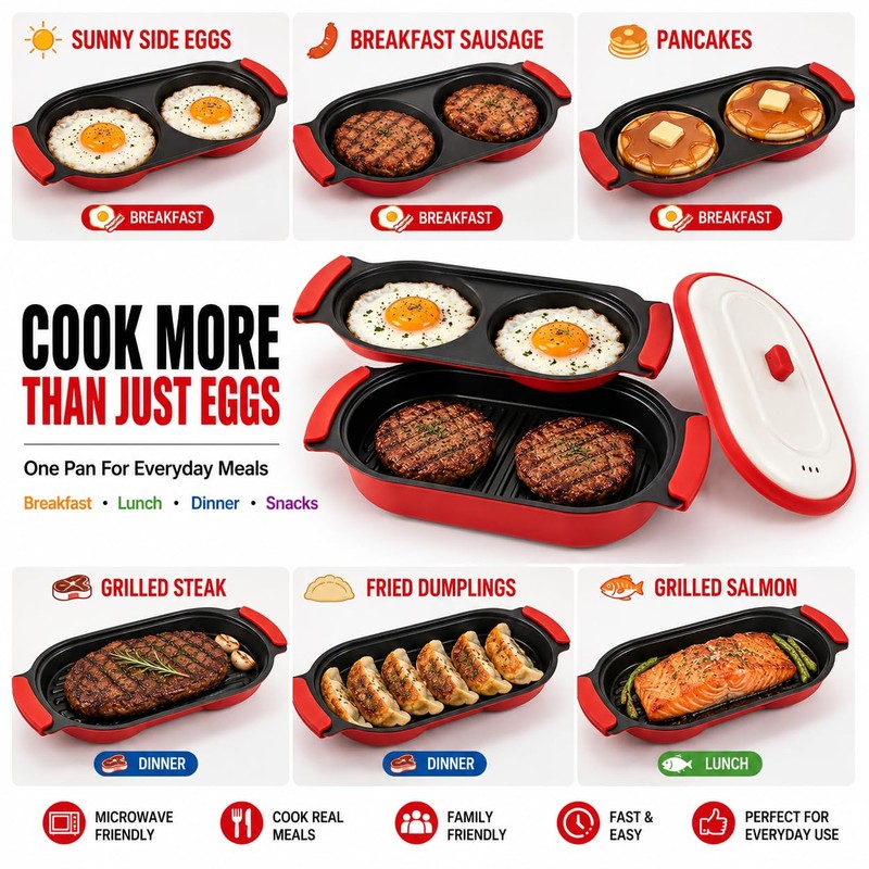 2-in-1 Microwave Egg Cooker & Grill Pan Set, Nonstick Microwave