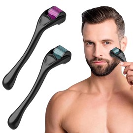 2 artículos Rodillo Para Barba,Herramientas Para El Cuidado Del Masaje Facial Y Corporal,Incluye Tiras De Caja De Almacenamiento(Negro azul 0.25mm+Negro morado 0.25mm)