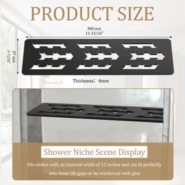 Hezaosth Rectangular Shelf for 12 Inch Tile Prefabricated Niches, Shower Niche Shelf with Frosted Anodized Aluminum Finish, Fits 1/8 inch Grout Lines Shower Niche Insert