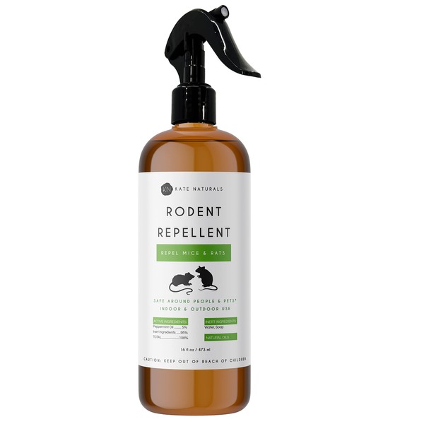 Rodent Repellent Spray with Peppermint Oil (16oz) by Kate Naturals. Formulated with Peppermint Oil to Repel Mice and Rats. Non-Toxic Peppermint Spray for Rodents, Raccoons, Ants Outdoor. Made in USA.
