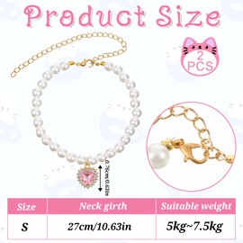 ElevateTech 2 Pcs Cat Dog Pearl Collar, Small Heart Shape Pet Pearl Necklace Collars Adjustable Pet Jewelry Accessories Birthday Wedding Party Collar for Puppy Kitten Dress
