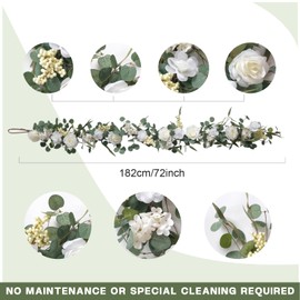 TEMPUS 6Ft Artificial White Peony Garlan for Front Door with Hydrangea Green Leaves Spring Garland for Mantel Party Decorations Valentines Mother's Day Decorations Wedding Party Home Decor