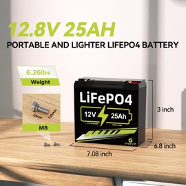 GREENOE 12V 25Ah Lithium LiFePO4 Deep Cycle Battery, 3000+ Cycles Lithium Iron Phosphate Rechargeable Battery for Scooter, RV/Outdoor Camping