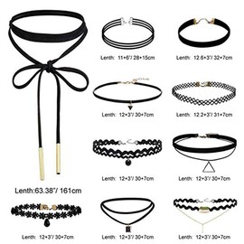 TOPWAYS® 10 PCS Black Choker Necklace for Women, Black Classic Velvet Stretch Gothic Tattoo Lace Choker For Women Girls Party Dress Decorations