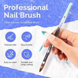 MelodySusie Kolinsky Acrylic Nail Brush,80% Kolinsky Hair,Professional Nail Art Brush for Acrylic Application,Nail Extension, 3D Nail Carving (Blue, #8)