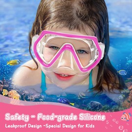 Children's Diving Goggles, Swimming Goggles with Nose Protection for Boys and Girls, 180° Snorkel Mask with Ear Plugs, Anti-Leak Diving Mask Children for 4-12 Years - Pink