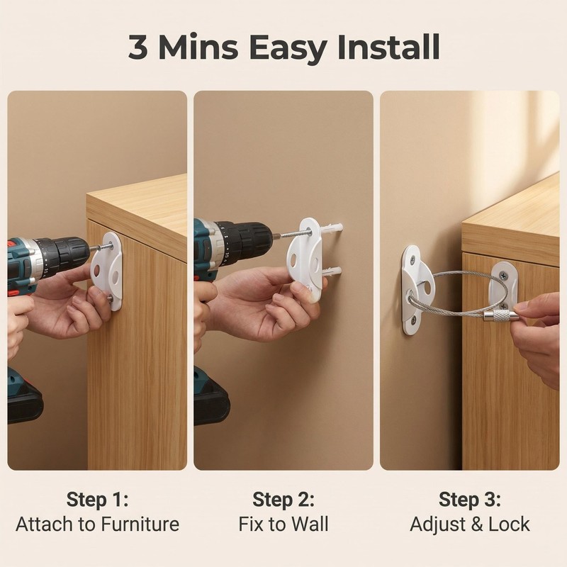 YiiSeeJo 10PCS White Furniture Anchor, Furniture Anti-Tip Straps