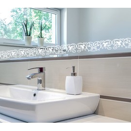 JZ·HOME 6003 White Transparent Lace Wallpaper Border Peel and Stick, Removable Waterproof Window Sticker Self Adhesive Vines Floral Decals Border for Glass Mirror Shop Display Decor DIY 3.93''x32.8ft