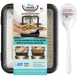 Fancy Panz - Charcoal Classic Aluminum Foil Pan Carrier with Lid - Elevated Food Serving Tray - Portable Casserole Carrier with Lid - Made in The USA Hosting Essentials