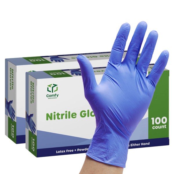 Comfy Package, (200 Count - Large Nitrile Disposable Gloves - 4 mil. | Latex Free and Rubber Free | Non-Sterile Powder Free Gloves