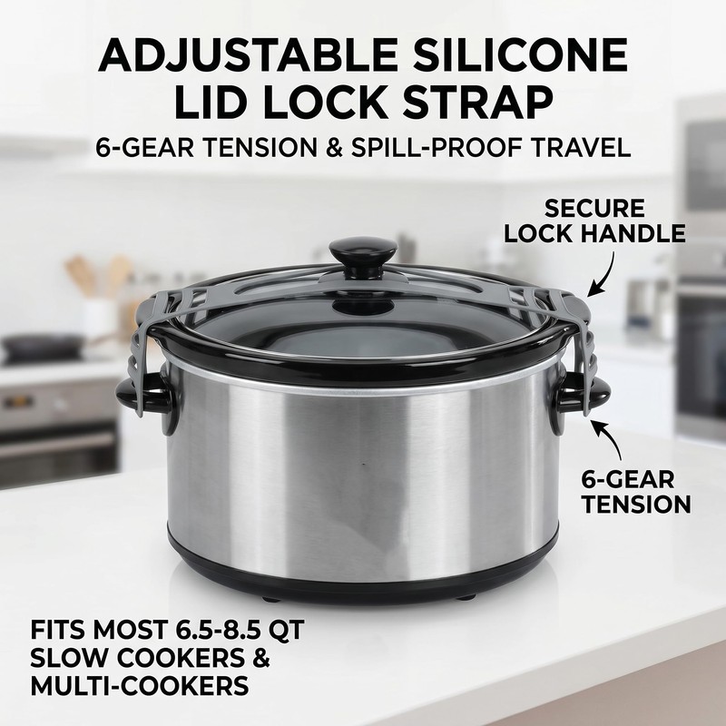 Rxuiael Adjustable Silicone Lid Lock Strap for Slow Cookers and