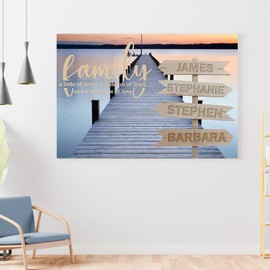 Sunset Canvas Wall Art With Names, Family Sign Canvas On Anniversary, Framed Wall Art For Living Room