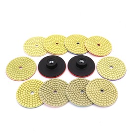 Yuhtech 12 Pcs 3 inch 80mm Diamond Polishing Pad Wet Polishing Wheel Set with Backer Pads for Granite Concrete Stone Ceramic, 50-3000 Grit