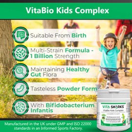 VitaBio Kids Complex Easy Drink Sachets. Digestion & Immune Support Ideal for Recovery After Illness. 1 Billion Live Multi Strain Good Bacteria Also Suitable for Infants & Toddlers