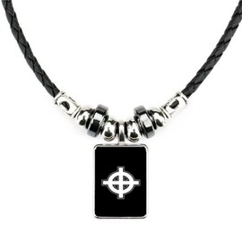Celtic Cross White Black Leather Bracelet And Soft Black Leather Necklace With Velvet Gift Bag