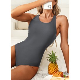 Herseas Women's One-Piece Swimsuits for Women Gray Crisscross Back 2025 Summer Slimming Tummy Control Athletic Swimming Bathing Suits XX-Large 18 20