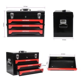 ARTMAN Portable 3 Drawers Tool Box Steel Tool Cabinet Storage Organizer With Lock