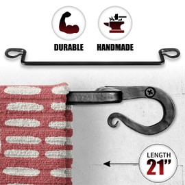 Stur-De Wrought Iron Towel Holder - Rustic Towel Rack for Bathroom or Kitchen, Wall-Mount Black Iron Towel Bar for Bath Towels - Decorative Black Towel Bar for Farmhouse-Style Home - 21 x 3 x 2 Inches