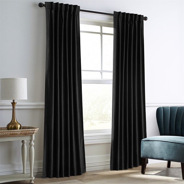 Dreaming Casa Darkening Black Velvet Curtains for Living Room Thermal Insulated Rod Pocket Back Tab Window Curtain for Bedroom 2 Panels 52" W x 84" L