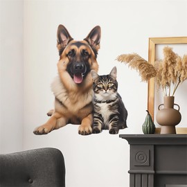 Cozy German Shepherd Tabby Wall Stickers, sacinora Cute Kitten Dog Cat House Pet Wall Decals Removable Vinyl Peel and Stick for Pet House Living Room Bedroom Nursery Art Home Decorations