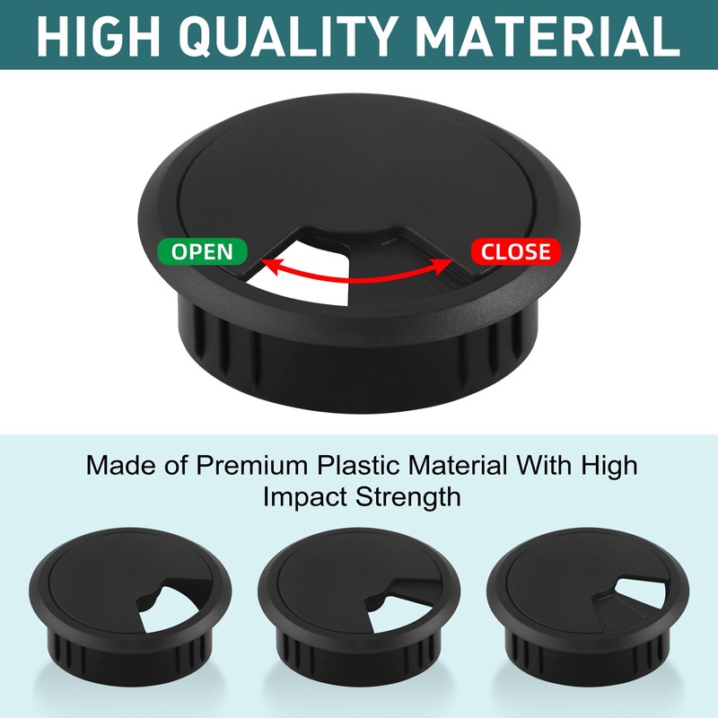 Pack of 9 Desk Cable Tidy, Plastic Cable Grommet, Black