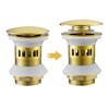 WOMAO Gold Sink Drain Fitting, Pop-Up Drain Valve with Overflow