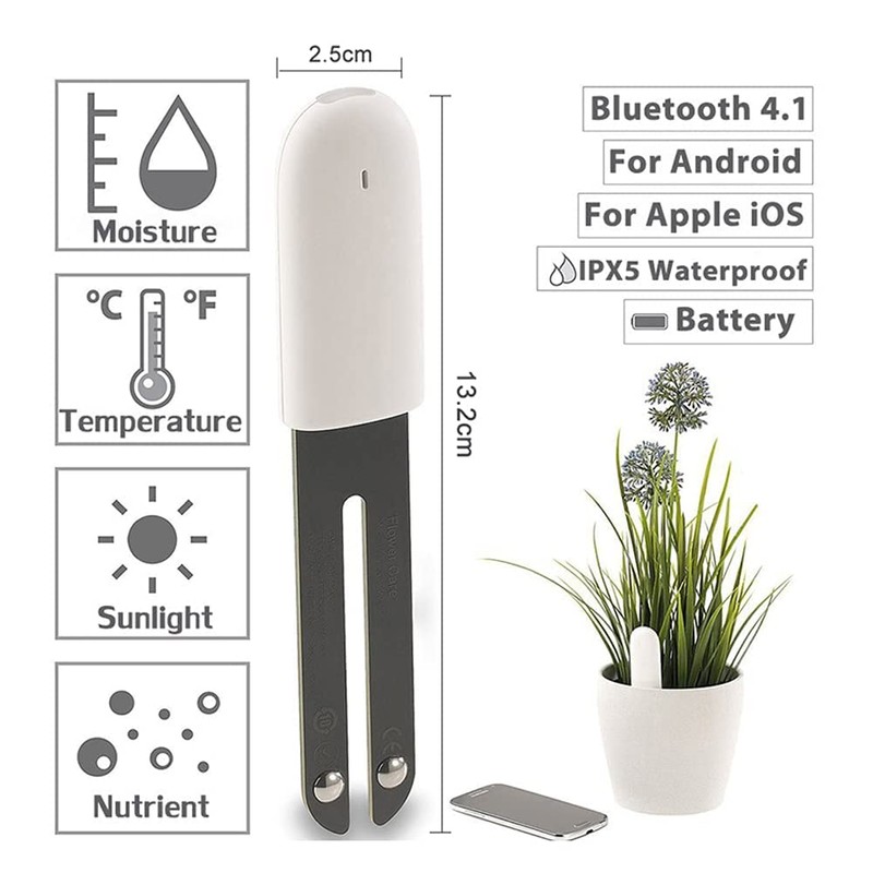 Soil Moisture Meter 4 in 1,Plant Water Monitor,Automatically detect Moisture/Temperature/Light/Fertility,Can