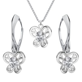 Jewellery Set for Women Earrings Silver 925 Hanging Butterfly - Women's Necklace with Pendant Jewellery Set for Her with Crystals - Earrings Hanging and Necklace Girls Gift Women, Sterling Silver,
