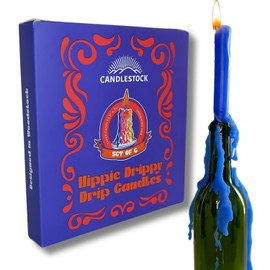 Candlestock Hippie Drippy Drip Candles - Pack of 6 Dripping Tapers - Wine Bottle Melting Candles (Multi Pack (White, Ivory, Black, Blue, Orange, Green))