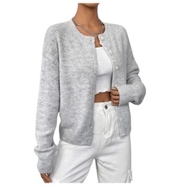 RoseSeek Women's Knit Cardigans Long Sleeve Button Dwon Lightweight Cardigan Sweaters Trendy Fall Outfits Grey M
