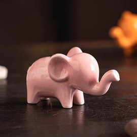 OwMell Good Luck Elephant Decor for Home, Small Ceramic Elephant Statue Figurine for Home Decor, Elephant Collection Ornament - Pink