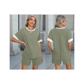 Rapbin Short Sets for Women 2 Piece Shorts Set for Women Womens Track Suits 2 Piece Set Woman Two Piece Sets Dressy Basic Tops for Woman Sweat Shorts L